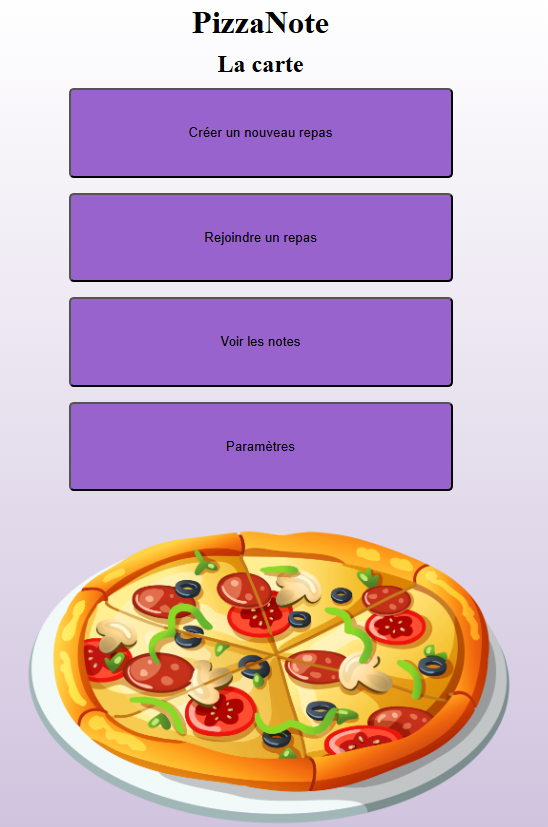 capture écran de l'application web pizzanote