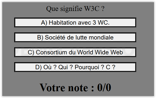 une question avec un choix de 4 réponses